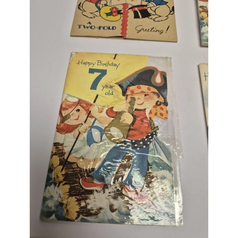 Vintage Greeting Cards Childrens Birthday Age 10 And 7 Plus Anniversary Card